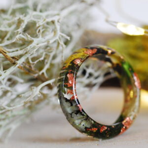 resin ring in magic forest style green and earthy