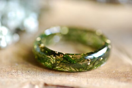 nature and abstract moss and gold ring