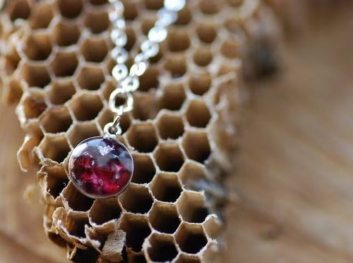 close up sterling silver and garnet stone bracelet