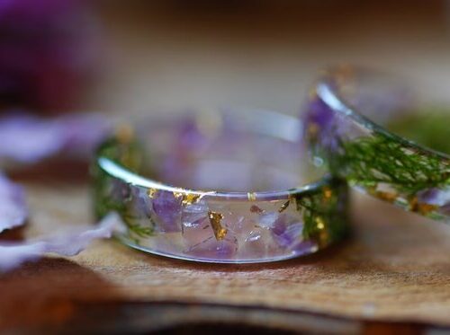 purple amethyst deep green moss and gold sparckle ring