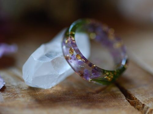 purple amethyst moss and some gold ring