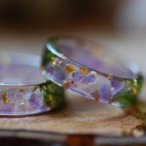 ring made with purple amethyst stones and moss