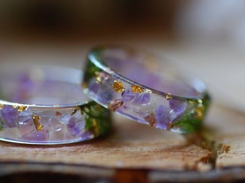 ring made with purple amethyst stones and moss