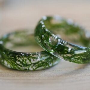 two forest resin rings made of real moss and pure silver