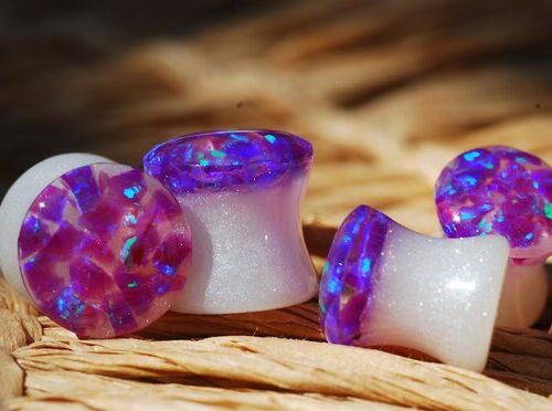 four purple opal ear gauges rogether