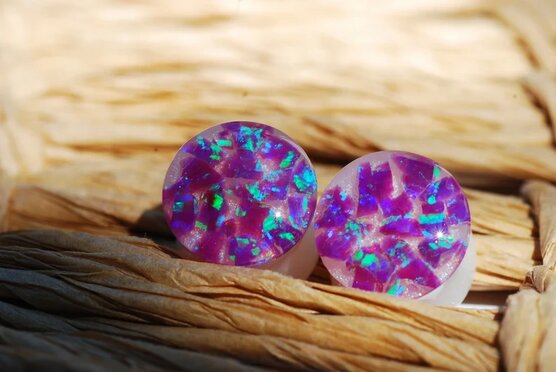 Top look at Purple opal iridescent ear plugs