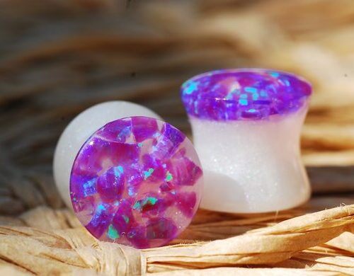 Front look at purple opal ear plugs