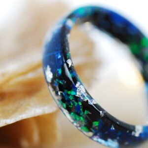 sparkling blue opal ring close up