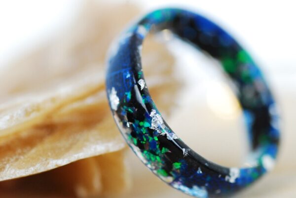sparkling blue opal ring close up