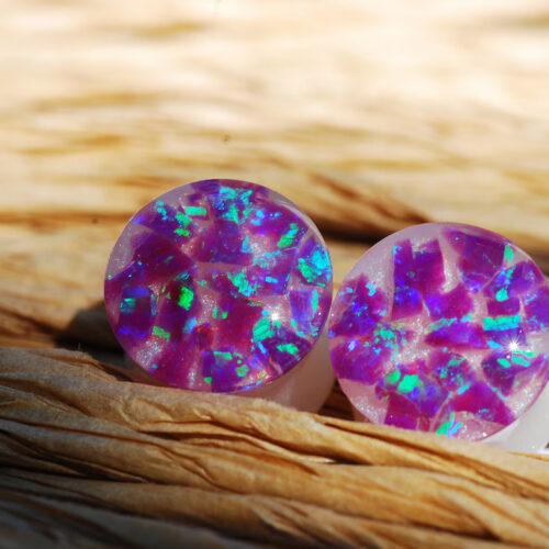 Top look at Purple opal iridescent ear plugs 