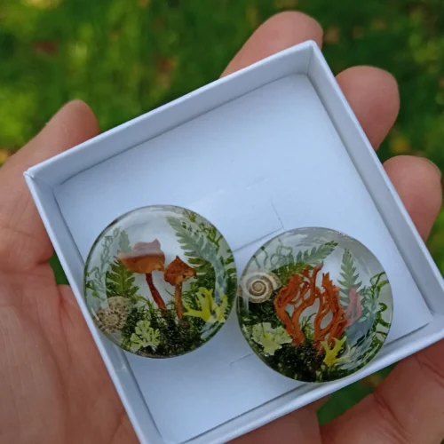 magic mushroom green forest scape resin ear plugs