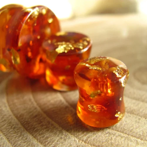 real amber and 24k gold ear plugs