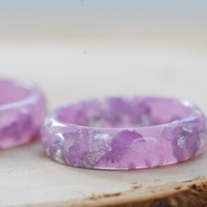 Pastel purple resin ring made with mica pigments and silver flakes