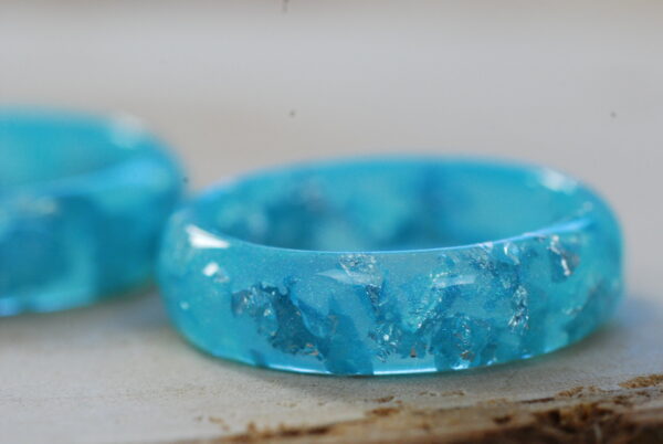 close up of blue pastel faceted resin ring