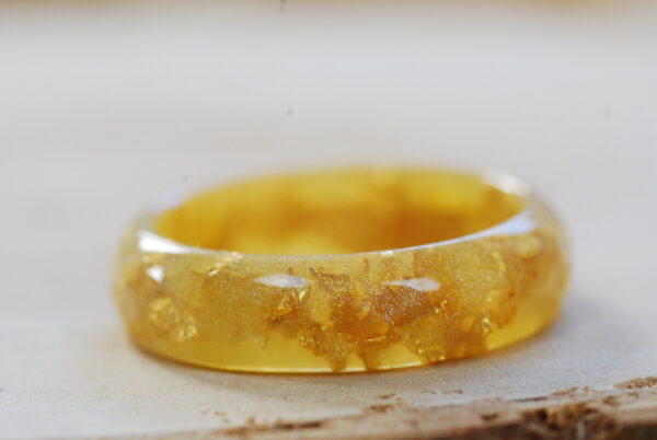close up of funky gold resin ring