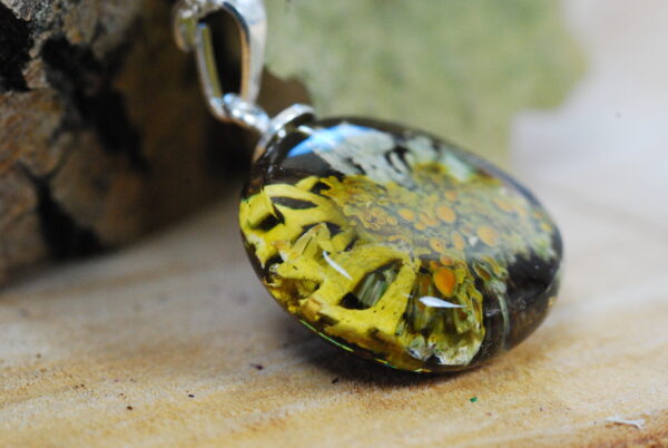 side view of Magic forest necklace made of tree lichens