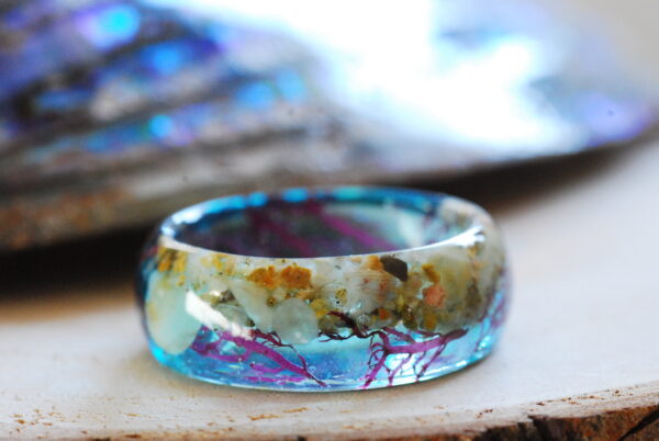 beach and sea blue resin ring