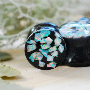 sparkling dark and white opal ear plugs
