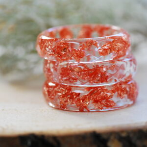faceted copper flakes resin rings