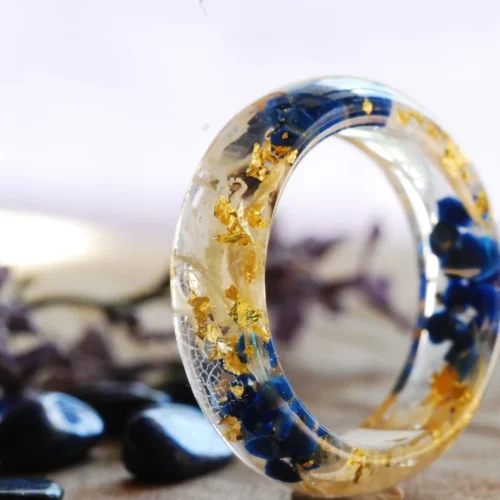 blue lapis azuli and white cornflower ring