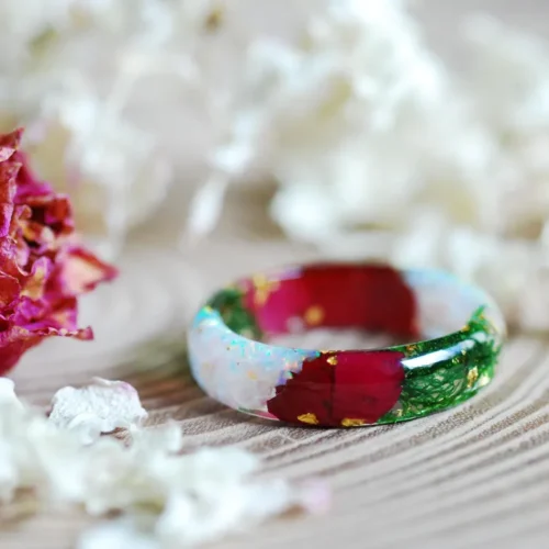 green moss rose and white opal ring