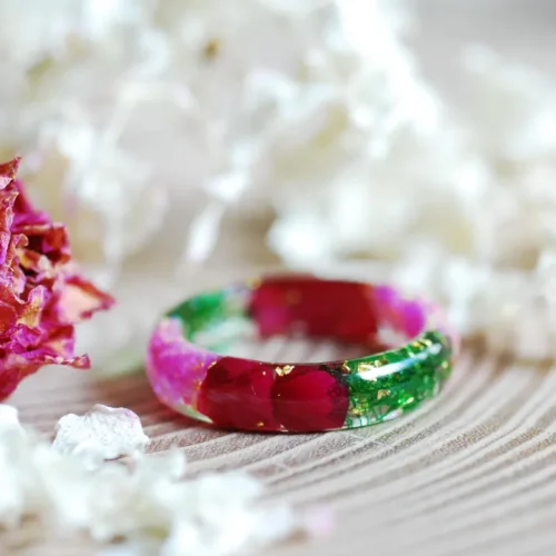 rose pink opal ring with flowers