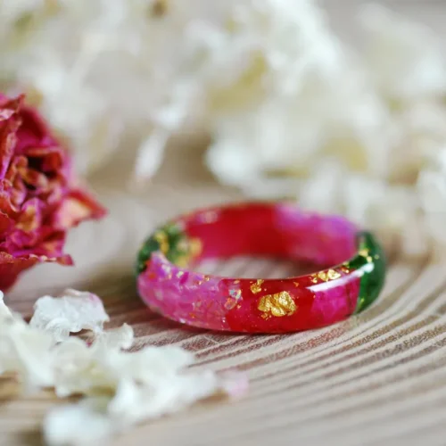 green moss rose and pink opal ring