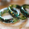 Chrysocolla jade resin ring handmade by Alpaca Blue with real chrysocolla, jade, and moss