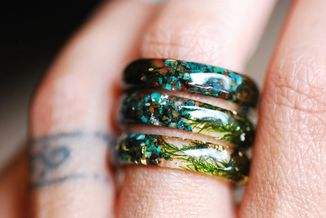 chrysocolla jade ring on finger