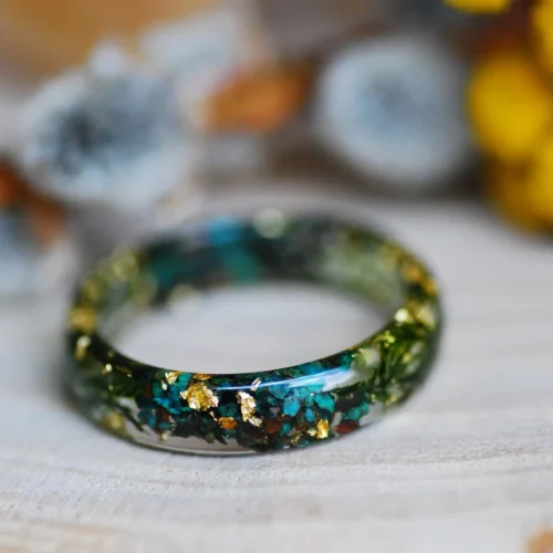 glimmering chrysocolla jade and moss ring