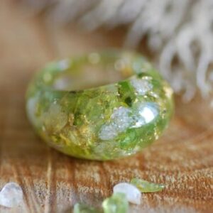 Large bubble form ring made of peridot and citrine gemstone with 24k gold flakes