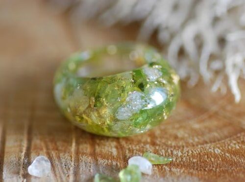 Large bubble form ring made of peridot and citrine gemstone with 24k gold flakes