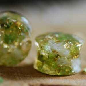 green peridot citrine and gold ear gauges