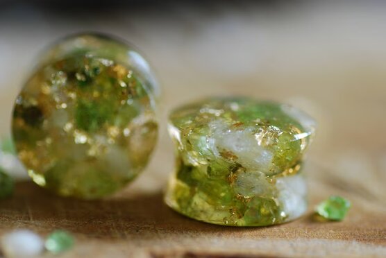 green peridot citrine and gold ear gauges