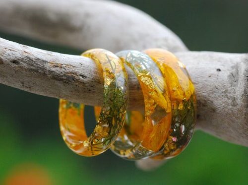 yellow green ring with moss and flowers