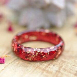 scarlet red translucent ring with gold