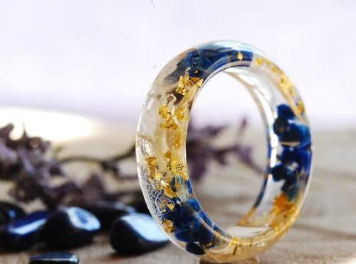 blue lapis azuli and white cornflower ring