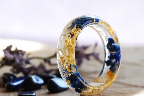 blue lapis azuli and white cornflower ring