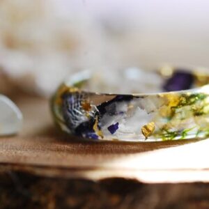 moonstone mallow moss and gold resin ring