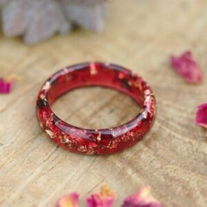 deep red and 24k gold flakes resin ring