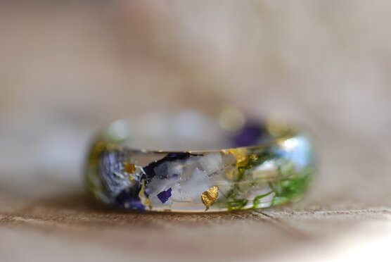 natural moonstone with flowers resin ring