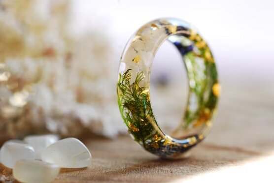 delicate and chick moonstone and moss ring