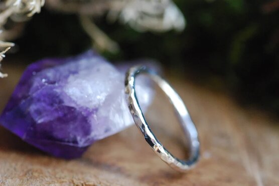 thin hammered silver ring