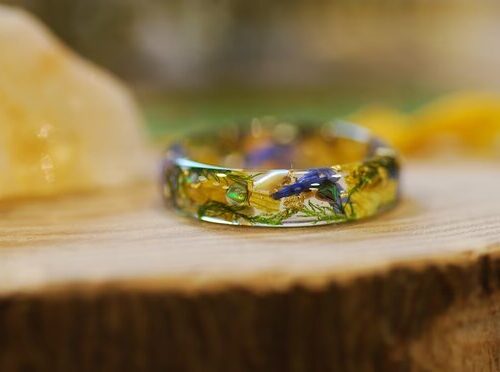 colorfull floral spring time resin ring