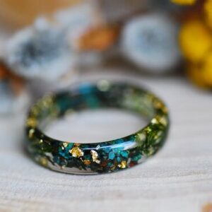 glimmering chrysocolla jade and moss ring