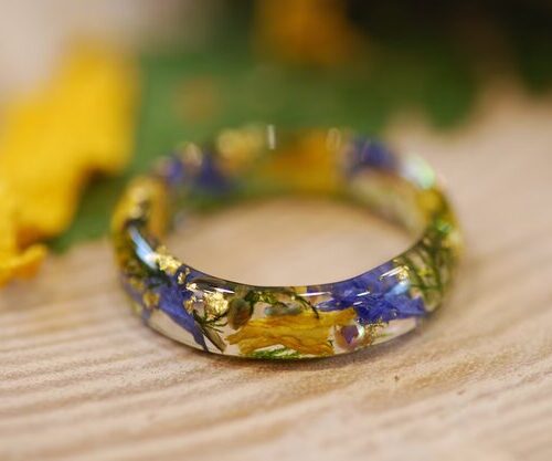 merry colourful spring time flowers resin ring