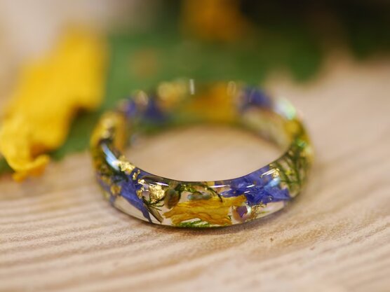 merry colourful spring time flowers resin ring