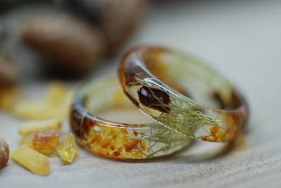 sea and forest orange and green resin ring