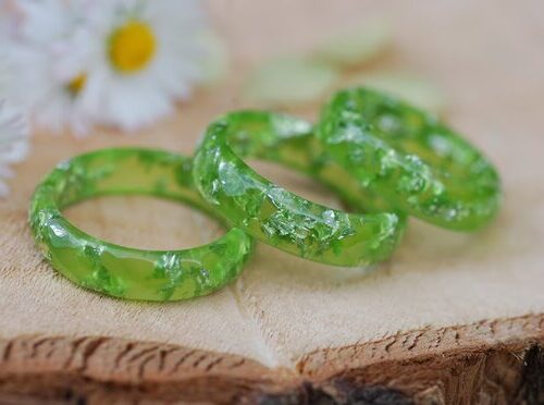 crystal lime green resin rings