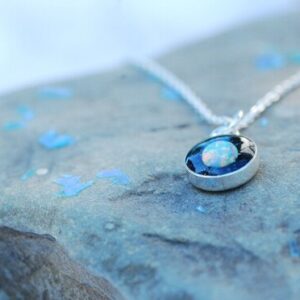 deep space iridescant opal silver pendant